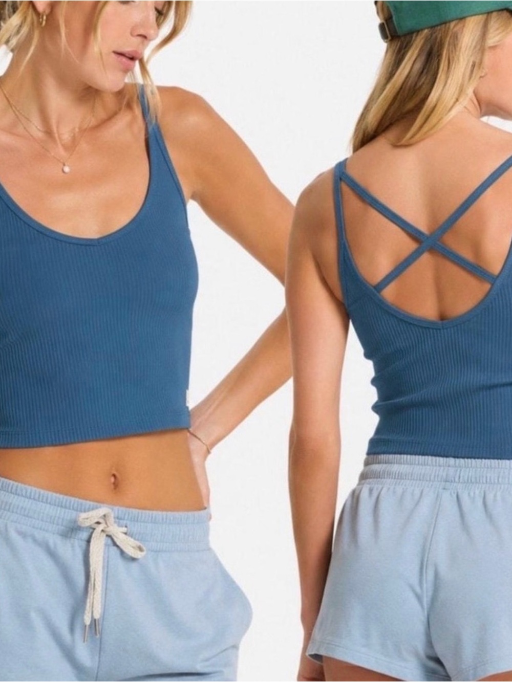 Viuori Mindset Ribbed Crisscross Back Crop Bra Tank Top - Blue Small